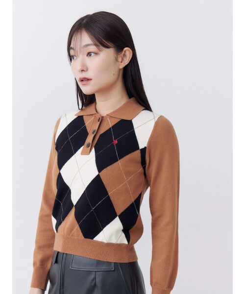 POLO BCS(ポロ ビーシーエス)の「【POLOBCS】アーガイルポロニット(ニット/セーター・レディース・キャメル/オフホワイト/ネイビー・MEDIUM)」の20枚目の写真