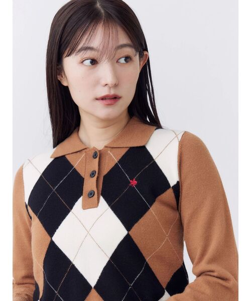POLO BCS(ポロ ビーシーエス)の「【POLOBCS】アーガイルポロニット(ニット/セーター・レディース・キャメル/オフホワイト/ネイビー・MEDIUM)」の22枚目の写真