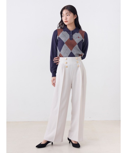 POLO BCS(ポロ ビーシーエス)の「【POLOBCS】アーガイルポロニット(ニット/セーター・レディース・キャメル/オフホワイト/ネイビー・MEDIUM)」の4枚目の写真
