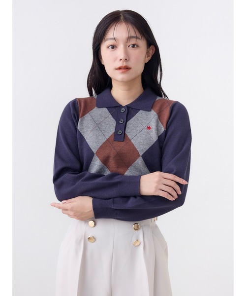 POLO BCS(ポロ ビーシーエス)の「【POLOBCS】アーガイルポロニット(ニット/セーター・レディース・キャメル/オフホワイト/ネイビー・MEDIUM)」の13枚目の写真