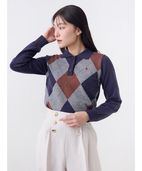 POLO BCS(ポロ ビーシーエス)の「【POLOBCS】アーガイルポロニット(ニット/セーター・レディース・キャメル/オフホワイト/ネイビー・MEDIUM)」の14枚目の写真