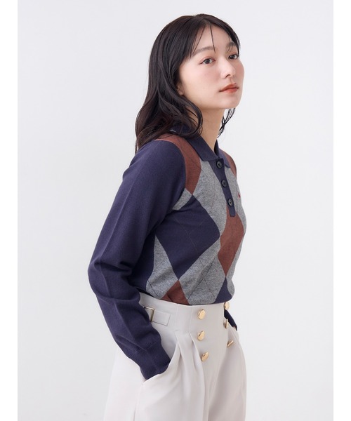 POLO BCS(ポロ ビーシーエス)の「【POLOBCS】アーガイルポロニット(ニット/セーター・レディース・キャメル/オフホワイト/ネイビー・MEDIUM)」の15枚目の写真