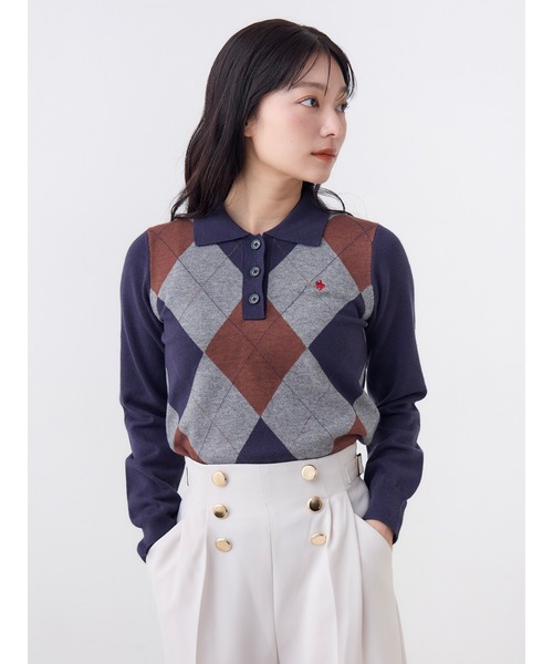 POLO BCS(ポロ ビーシーエス)の「【POLOBCS】アーガイルポロニット(ニット/セーター・レディース・キャメル/オフホワイト/ネイビー・MEDIUM)」の12枚目の写真