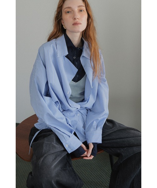 tento(テント)の「Oversized Belted Striped Shirt(シャツ/ブラウス・レディース・ブルー/ホワイト・FREE)」の8枚目の写真