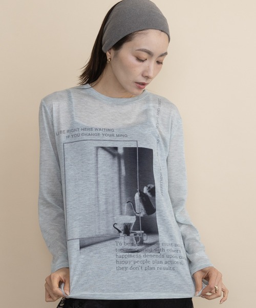 lodie(ロディ)の「フォトプリント シアーロンT(Tシャツ/カットソー・レディース・グレー/オレンジ/ミント・FREE)」の1枚目の写真