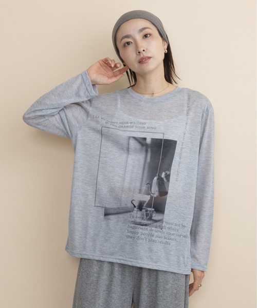 lodie(ロディ)の「フォトプリント シアーロンT(Tシャツ/カットソー・レディース・グレー/オレンジ/ミント・FREE)」の4枚目の写真
