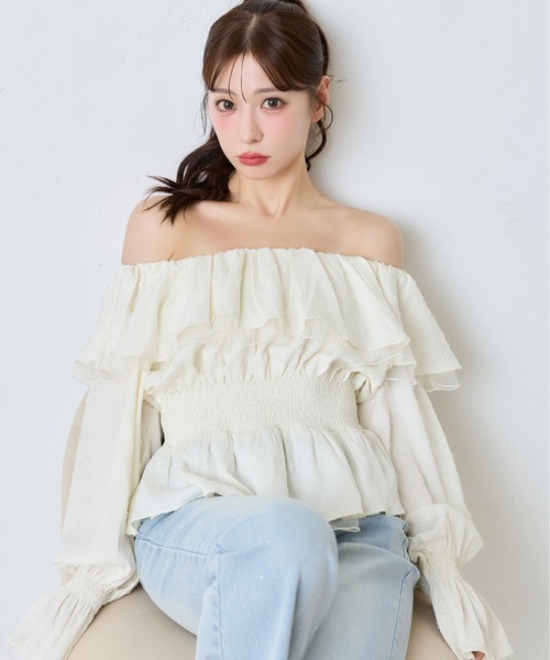 one after another NICE CLAUP(ワンアフターアナザーナイスクラップ)の「ラッフルシャーリングブラウス(シャツ/ブラウス・レディース・ピンク/アイボリー/ブラウン・FREE)」の2枚目の写真