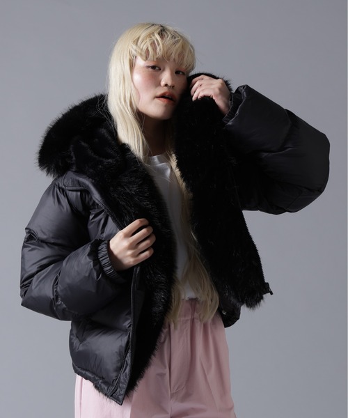 BEAVER（ビーバー）の「B omnivore/ビーオムニボー NYLON FUR HOOD BLOUSON（ブルゾン・レディース・ブラック/ブラウン/オフホワイト・FREE）」の4枚目の写真