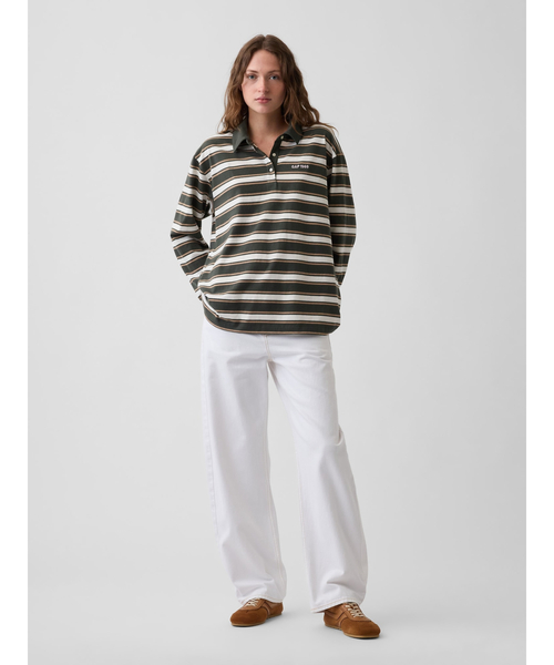 GAP(ギャップ)の「オーバーサイズ ストライプ ポロシャツ(Tシャツ/カットソー・レディース・ブラック/レッド・XXS/XL/L/M/S/XS)」の5枚目の写真
