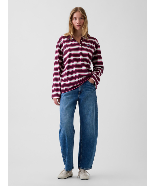 GAP(ギャップ)の「オーバーサイズ ストライプ ポロシャツ(Tシャツ/カットソー・レディース・ブラック/レッド・XXS/XL/L/M/S/XS)」の6枚目の写真