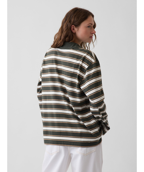 GAP(ギャップ)の「オーバーサイズ ストライプ ポロシャツ(Tシャツ/カットソー・レディース・ブラック/レッド・XXS/XL/L/M/S/XS)」の7枚目の写真