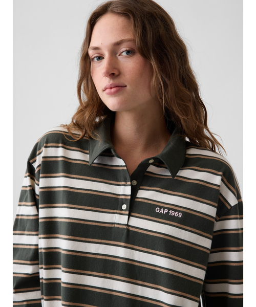 GAP(ギャップ)の「オーバーサイズ ストライプ ポロシャツ(Tシャツ/カットソー・レディース・ブラック/レッド・XXS/XL/L/M/S/XS)」の9枚目の写真