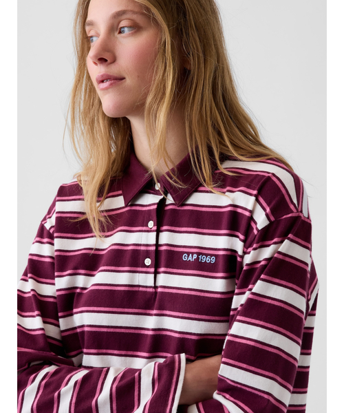 GAP(ギャップ)の「オーバーサイズ ストライプ ポロシャツ(Tシャツ/カットソー・レディース・ブラック/レッド・XXS/XL/L/M/S/XS)」の10枚目の写真