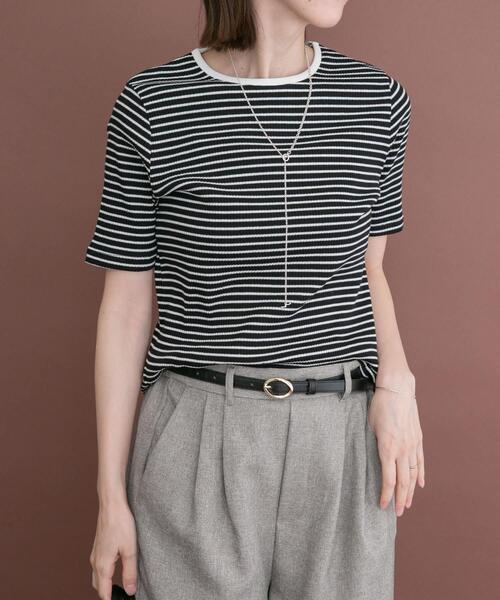 ITEMS URBANRESEARCH(アイテムズ アーバンリサーチ)の「ハンソデボーダーTシャツ(Tシャツ/カットソー・レディース・オフホワイト/ブラウン/ブラック・FREE)」の12枚目の写真