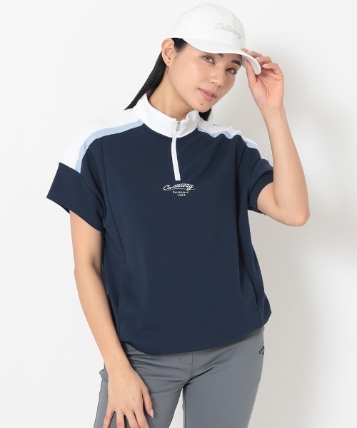 Callaway（キャロウェイ）の「キャロウェイ Callaway 半袖ハーフジップモックネックポンチシャツ（スウェット・レディース・ネイビー/ホワイト/グレー・L/M）」の3枚目の写真