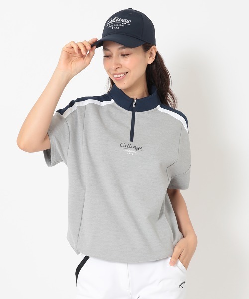 Callaway（キャロウェイ）の「キャロウェイ Callaway 半袖ハーフジップモックネックポンチシャツ（スウェット・レディース・ネイビー/ホワイト/グレー・L/M）」の2枚目の写真