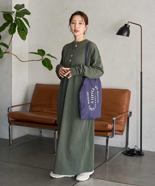 FREAK'S STORE(フリークスストア)の「限定展開 USAコットン ヘンリーネック ロングスリーブ ワンピース(ワンピース・レディース・ネイビー/ブラック/ダークブラウン/ナチュラル/ワイン/オリーブ・MEDIUM/SMALL)」の7枚目の写真