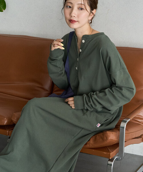 FREAK'S STORE(フリークスストア)の「限定展開 USAコットン ヘンリーネック ロングスリーブ ワンピース(ワンピース・レディース・ネイビー/ブラック/ダークブラウン/ナチュラル/ワイン/オリーブ・MEDIUM/SMALL)」の10枚目の写真