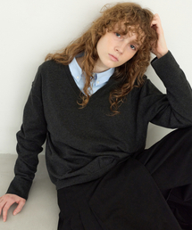 All-day Cotton V-neck Knit - Charcoal