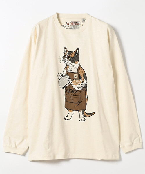 go slow caravan(ゴースローキャラバン)の「go slow caravan/ゴースローキャラバン USAコットン バリスタ猫 ロングスリーブTシャツ(Tシャツ/カットソー・メンズ・マスタード/ナチュラル・5/4/3/2)」の1枚目の写真
