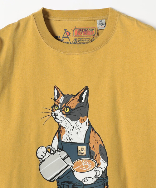 go slow caravan(ゴースローキャラバン)の「go slow caravan/ゴースローキャラバン USAコットン バリスタ猫 ロングスリーブTシャツ(Tシャツ/カットソー・メンズ・マスタード/ナチュラル・5/4/3/2)」の4枚目の写真