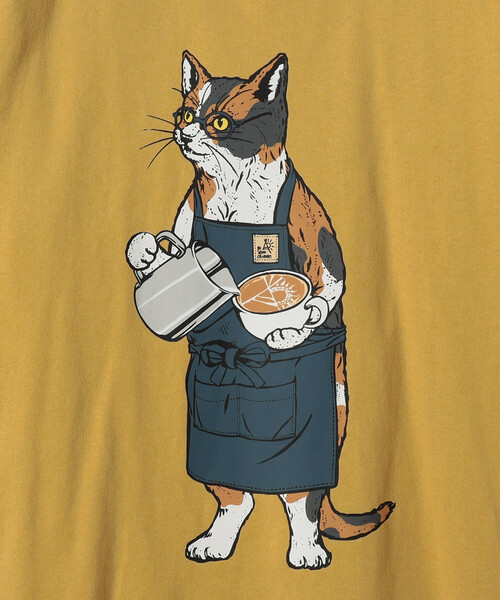go slow caravan(ゴースローキャラバン)の「go slow caravan/ゴースローキャラバン USAコットン バリスタ猫 ロングスリーブTシャツ(Tシャツ/カットソー・メンズ・マスタード/ナチュラル・5/4/3/2)」の6枚目の写真