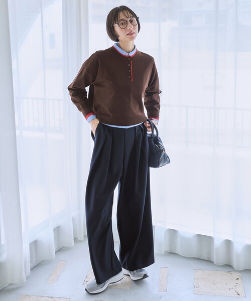 ANY(エニィ)の「パウダリーツイード タックワイドパンツ(セットアップ着用可)(その他パンツ・レディース・ブラック系/ネイビー系/ベージュ系/ダークブラウン系3・X-LARGE)」の12枚目の写真