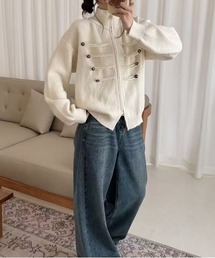 ハイネックナポレオンWジップニットカーディガン