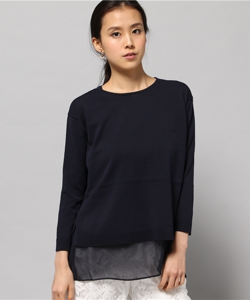 NOLLEY’S(ノーリーズ)の「裾プリーツインナー付クルーネックプルオーバーニット(ニット/セーター・レディース・ネイビー/グレイッシュベージュ/ピンク・38/36)」の1枚目の写真