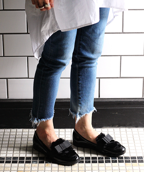 JELLY BEANS（ジェリービーンズ）の「【WEB限定】リボンファーローファーシューズ(134-78116)JELLY BEANS(ジェリービーンズ)【Made in Japan】（ローファー・レディース・チェック/アイボリー/ブラック/ワイン・L/M/S）」の3枚目の写真