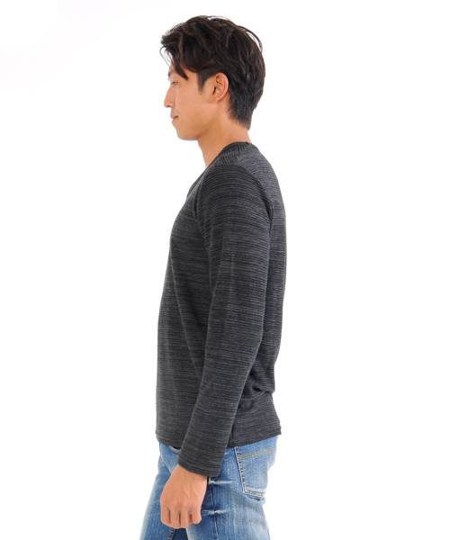 SPADE（スペード）の「ジャガード タックボーダー Vネック長袖Tシャツ（Tシャツ/カットソー・メンズ・チャコールグレー/杢グレー/ネイビー/ワイン・M/L/LL）」の20枚目の写真