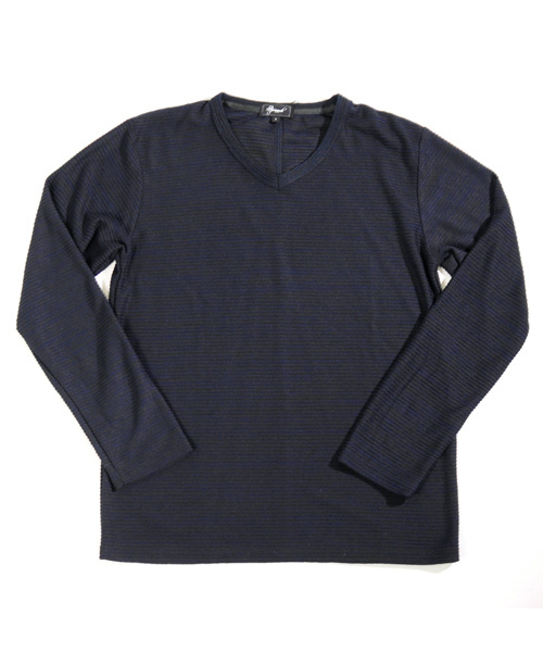 SPADE（スペード）の「ジャガード タックボーダー Vネック長袖Tシャツ（Tシャツ/カットソー・メンズ・チャコールグレー/杢グレー/ネイビー/ワイン・M/L/LL）」の13枚目の写真