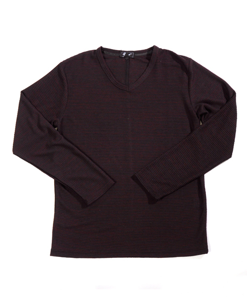 SPADE（スペード）の「ジャガード タックボーダー Vネック長袖Tシャツ（Tシャツ/カットソー・メンズ・チャコールグレー/杢グレー/ネイビー/ワイン・M/L/LL）」の16枚目の写真