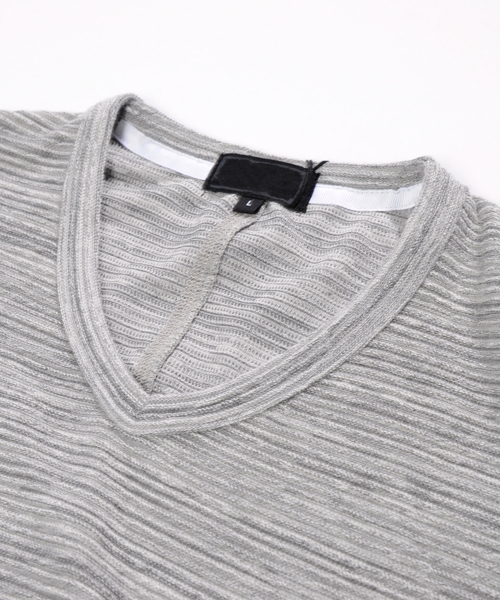 SPADE（スペード）の「ジャガード タックボーダー Vネック長袖Tシャツ（Tシャツ/カットソー・メンズ・チャコールグレー/杢グレー/ネイビー/ワイン・M/L/LL）」の8枚目の写真