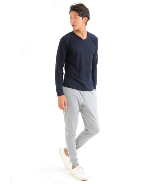 SPADE（スペード）の「ジャガード タックボーダー Vネック長袖Tシャツ（Tシャツ/カットソー・メンズ・チャコールグレー/杢グレー/ネイビー/ワイン・M/L/LL）」の9枚目の写真