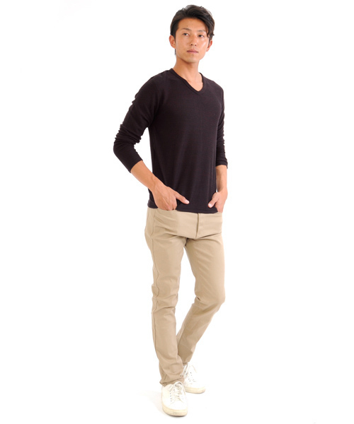 SPADE（スペード）の「ジャガード タックボーダー Vネック長袖Tシャツ（Tシャツ/カットソー・メンズ・チャコールグレー/杢グレー/ネイビー/ワイン・M/L/LL）」の18枚目の写真
