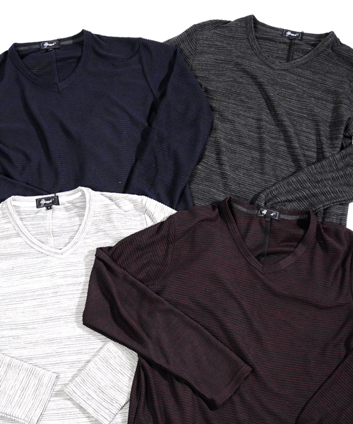 SPADE（スペード）の「ジャガード タックボーダー Vネック長袖Tシャツ（Tシャツ/カットソー・メンズ・チャコールグレー/杢グレー/ネイビー/ワイン・M/L/LL）」の21枚目の写真