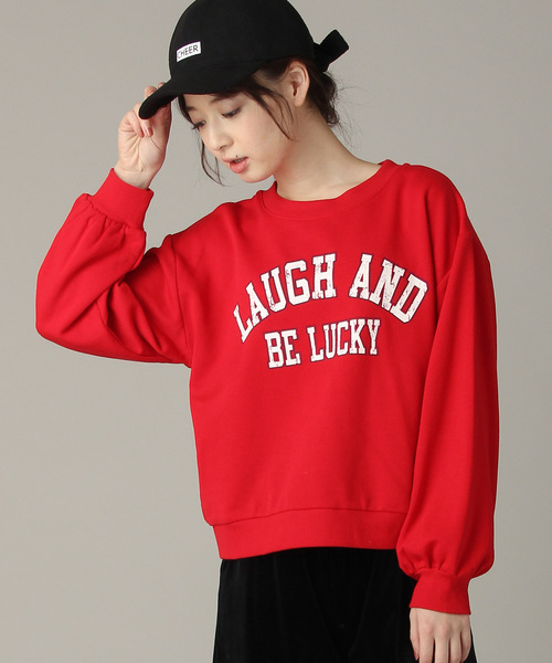 Honeys（ハニーズ）の「ロゴスウェットトレーナー（スウェット・レディース・ブラック/レッド/ピンク/サックスブルー/アイボリー/杢グレー・S/L/M）」の6枚目の写真