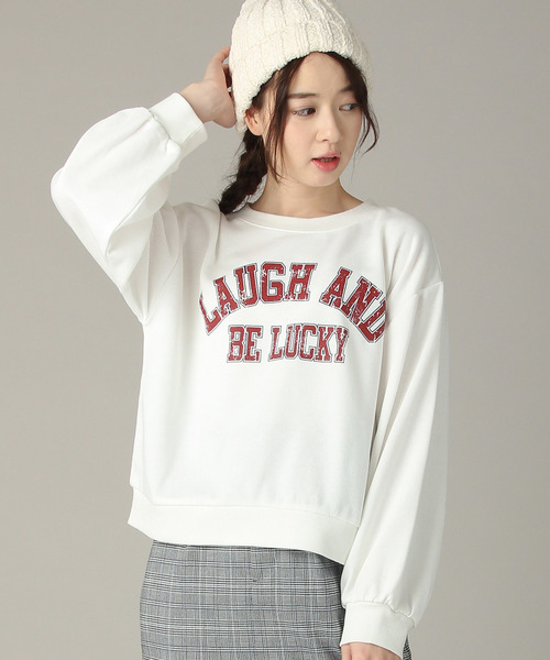 Honeys（ハニーズ）の「ロゴスウェットトレーナー（スウェット・レディース・ブラック/レッド/ピンク/サックスブルー/アイボリー/杢グレー・S/L/M）」の2枚目の写真