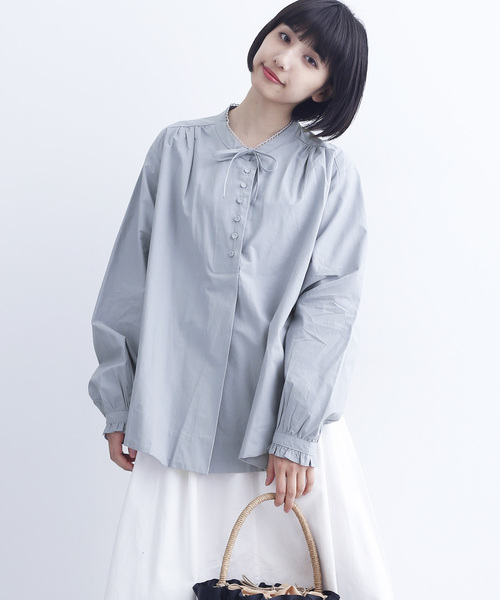 MERLOT（メルロー）の「襟リボンミニボタンブラウス6512（シャツ/ブラウス・レディース・ホワイト/ブルー/ブラック・FREE）」の3枚目の写真