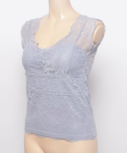 laboratory work(ラボラトリーワーク)の「カップ付きオフショルレースインナー(キャミソール・レディース・ホワイト/サックスブルー/ブラック・MEDIUM)」の4枚目の写真