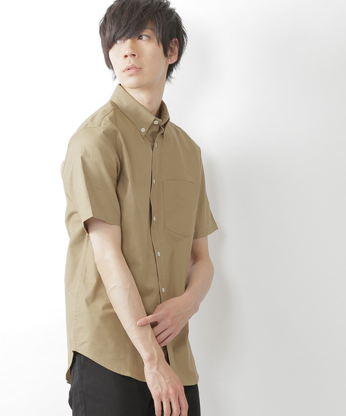 MONO-MART(モノマート)の「ボタンダウン ハイストレッチ オックスフォード シャツ(1/2 sleeve)(シャツ/ブラウス・メンズ・ブラック/ベージュ/ネイビー/グレー/オフホワイト/サックスブルー/オリーブドラブ/ブルー・M/L/XL)」の4枚目の写真