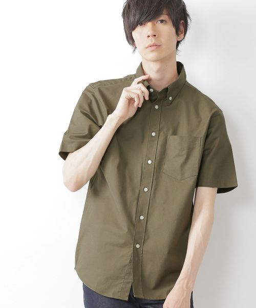 MONO-MART(モノマート)の「ボタンダウン ハイストレッチ オックスフォード シャツ(1/2 sleeve)(シャツ/ブラウス・メンズ・ブラック/ベージュ/ネイビー/グレー/オフホワイト/サックスブルー/オリーブドラブ/ブルー・M/L/XL)」の5枚目の写真
