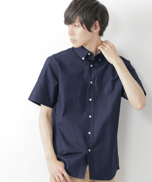 MONO-MART(モノマート)の「ボタンダウン ハイストレッチ オックスフォード シャツ(1/2 sleeve)(シャツ/ブラウス・メンズ・ブラック/ベージュ/ネイビー/グレー/オフホワイト/サックスブルー/オリーブドラブ/ブルー・M/L/XL)」の6枚目の写真