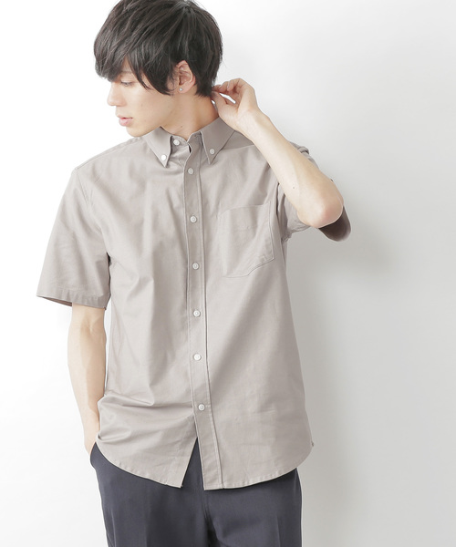 MONO-MART(モノマート)の「ボタンダウン ハイストレッチ オックスフォード シャツ(1/2 sleeve)(シャツ/ブラウス・メンズ・ブラック/ベージュ/ネイビー/グレー/オフホワイト/サックスブルー/オリーブドラブ/ブルー・M/L/XL)」の3枚目の写真