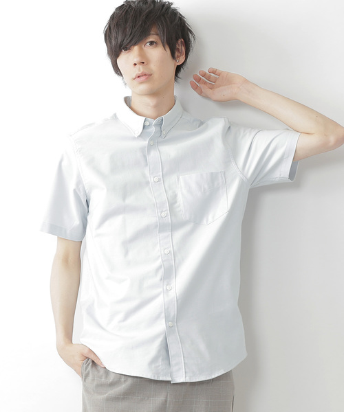 MONO-MART(モノマート)の「ボタンダウン ハイストレッチ オックスフォード シャツ(1/2 sleeve)(シャツ/ブラウス・メンズ・ブラック/ベージュ/ネイビー/グレー/オフホワイト/サックスブルー/オリーブドラブ/ブルー・M/L/XL)」の7枚目の写真