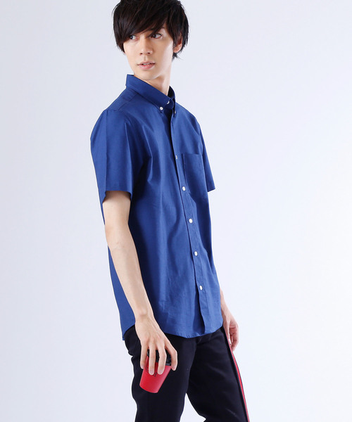 MONO-MART(モノマート)の「ボタンダウン ハイストレッチ オックスフォード シャツ(1/2 sleeve)(シャツ/ブラウス・メンズ・ブラック/ベージュ/ネイビー/グレー/オフホワイト/サックスブルー/オリーブドラブ/ブルー・M/L/XL)」の8枚目の写真