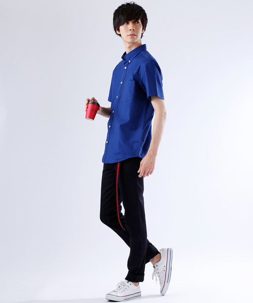 MONO-MART(モノマート)の「ボタンダウン ハイストレッチ オックスフォード シャツ(1/2 sleeve)(シャツ/ブラウス・メンズ・ブラック/ベージュ/ネイビー/グレー/オフホワイト/サックスブルー/オリーブドラブ/ブルー・M/L/XL)」の11枚目の写真