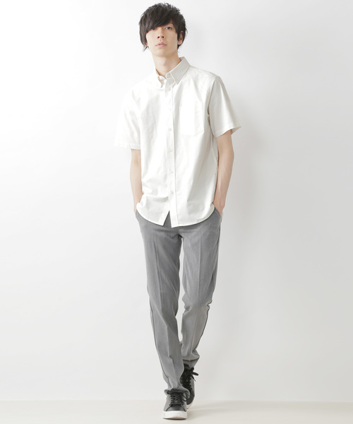 MONO-MART(モノマート)の「ボタンダウン ハイストレッチ オックスフォード シャツ(1/2 sleeve)(シャツ/ブラウス・メンズ・ブラック/ベージュ/ネイビー/グレー/オフホワイト/サックスブルー/オリーブドラブ/ブルー・M/L/XL)」の12枚目の写真