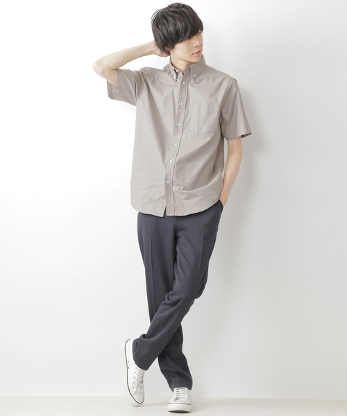 MONO-MART(モノマート)の「ボタンダウン ハイストレッチ オックスフォード シャツ(1/2 sleeve)(シャツ/ブラウス・メンズ・ブラック/ベージュ/ネイビー/グレー/オフホワイト/サックスブルー/オリーブドラブ/ブルー・M/L/XL)」の14枚目の写真